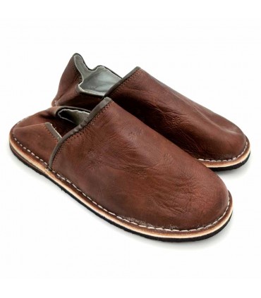 Chaussons Arabes en Cuir Unisexe Adulte - Marron Foncé - Artisanat Marocain - Modèle Kadim