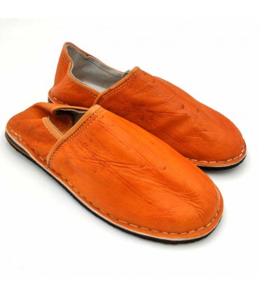 Babouches Arabes en Cuir Unisexe Adulte - Couleur Orange - Artisanat Marocain - Modèle Kadim