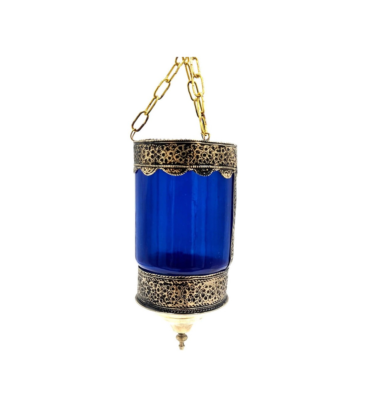 Glas- und Alpaka-Hängelampe Kerzenhalter Laterne -Blau- Andalusische Dekoration Arabische Beleuchtung