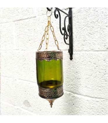 Lanterna Castiçal Vidro e Prata Níquel - Verde - Decoração Andaluza Iluminação Árabe - Modelo Zuyaya