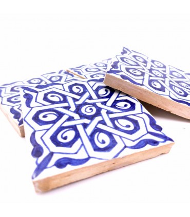 Carrelage Décoratif Andalou -10x10cm Zellige - Bleu et Blanc - Artisanat Marocain - Modèle 91