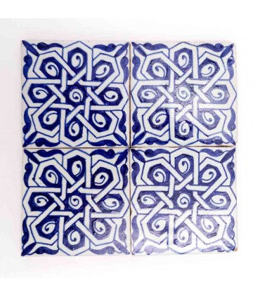 Andalusian Decorative Tile -10x10cm Zellige - Blue and White - Moroccan Crafts - Model 91