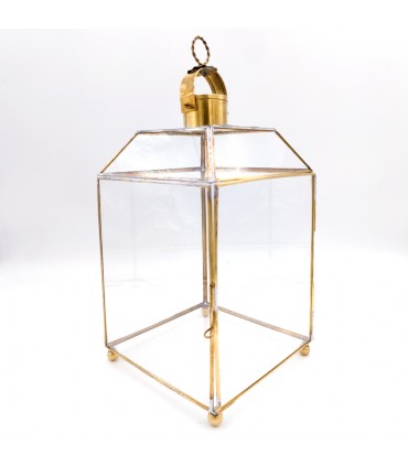 Farol Vintage Cristal y Latón - Latón y Cristal - Artesanía Granadina Vitrina Cristal Exposición - Modelo Munawar