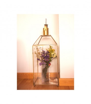 Farol Vintage Cristal y Latón - Latón y Cristal - Artesanía Granadina Vitrina Cristal Exposición - Modelo Munawar