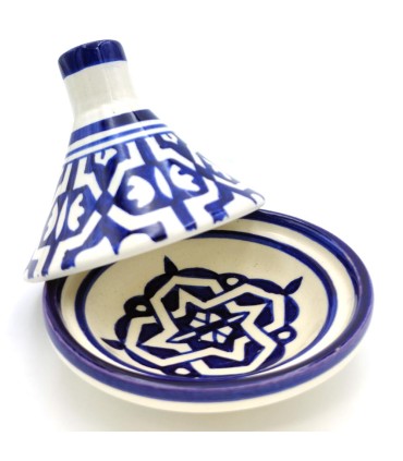 Tajin Marocain Présentation Fès Fès Bleu et Blanc - Artisanat Marocain - Fès Alwani Modèle 2