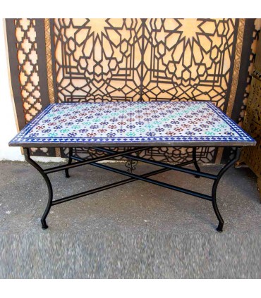 Tavolo a mosaico andaluso da giardino o patio - Multicolore - Artigianato marocchino - Modello Alwani Najma