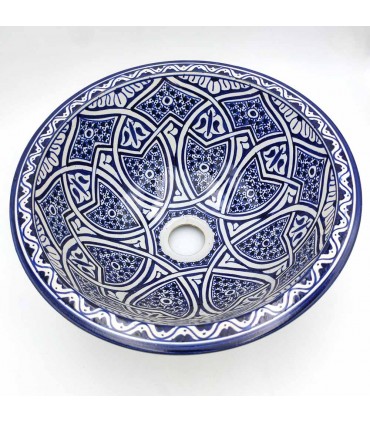 Lavabo de Salle de Bain Arabe en Céramique - Artisanat de Fès - Décoration Marocaine Andalouse - Modèle Lotus