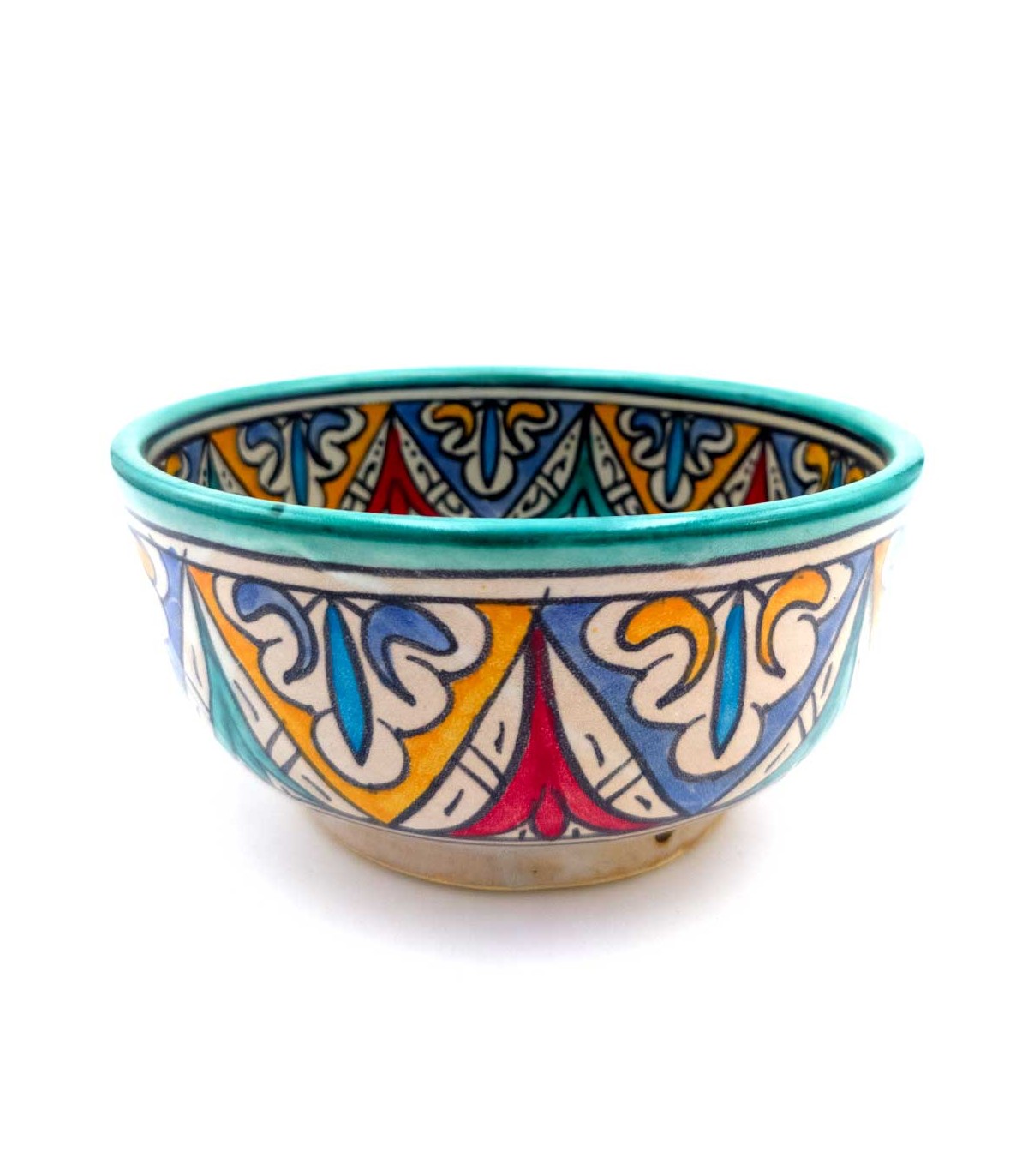 Bol Marocain Fait Main En Terre Cuite - Bleu Bhar - Style Tajine - 9 5/8 Pouces