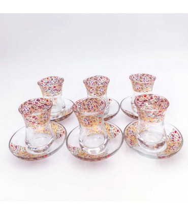 Set Juego 6 Vasos de Té Turco con Platitos - Artesanía Turca - Decoración Árabe - Modelo Najmein