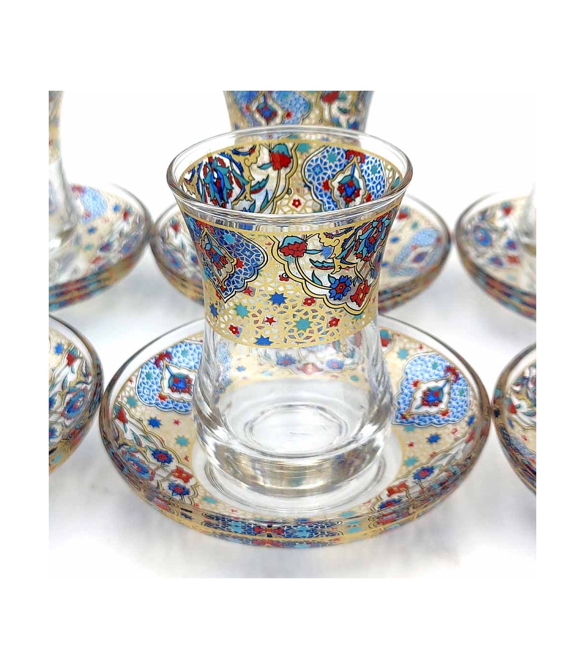 Alisveristime Set 6 Bicchieri Per Tè Turco In Zamzam Fatti A Mano Con Piattini E Cucchiai - Rame
