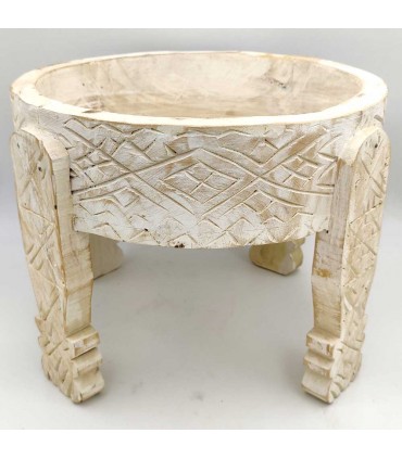Table Basse Chakki Grinder en Bois Sculpté - Chill Out - Artisanat Marocain Modèle Khashab Beldi
