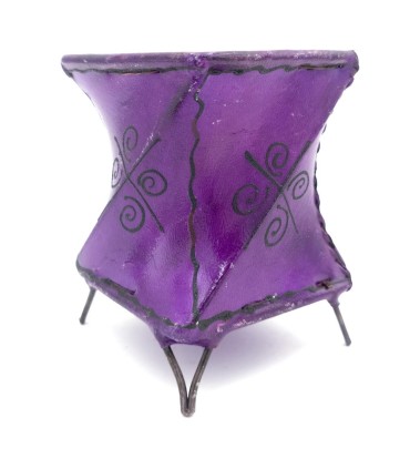 Leather Candle Holder Painted with Henna Plain Color - Moroccan Handicraft Andalusian Decoration Murabaatun Model