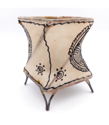 Castiçal em Couro Pintado com Henna Cor Lisa - Artesanato Marroquino Decoração Andaluza Modelo Murabaatun