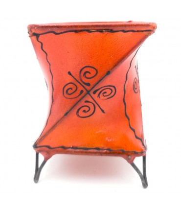 Leather Candle Holder Painted with Henna Plain Color - Moroccan Handicraft Andalusian Decoration Murabaatun Model