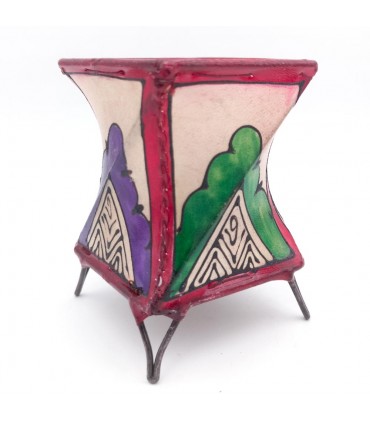 Portacandele in Pelle Dipinto con Henna Muticolor - Artigianato Marocchino Decorazione Andalusa Modello Murabaatun