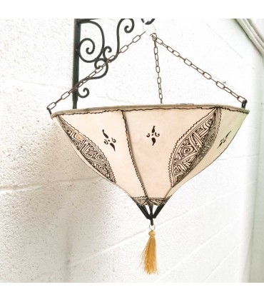 Leather Ceiling Light Hand Painted with Henna - Andalusian Decoration - Moroccan Crafts Marrakshi Model