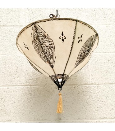 Leather Ceiling Light Hand Painted with Henna - Andalusian Decoration - Moroccan Crafts Marrakshi Model