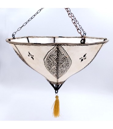 Leather Ceiling Light Hand Painted with Henna - Andalusian Decoration - Moroccan Crafts Marrakshi Model