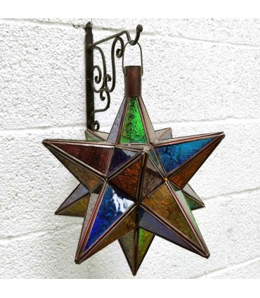 Candeeiro de Tecto Marroquino - Estrela Andaluza - Multicolor Nº 2 - Artesanato Fez - Modelo Najma
