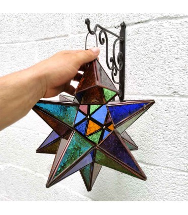 Plafonnier Marocain - Étoile Andalouse - Multicolore Nº 2 - Artisanat de Fès - Modèle Najma