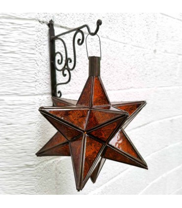 Candeeiro de tecto marroquino - Estrela da Andaluzia - Laranja - Fez Artesanato - Modelo Najma