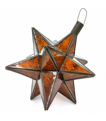 Marokkanische Deckenlampe - Andalusischer Stern - Orange - Fez Crafts - Najma-Modell