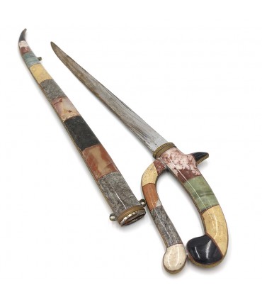 Sabre Épée Style Arabe Minéraux et Fossiles Décoratifs Artisanat Marocain 72cm Modèle Saifun
