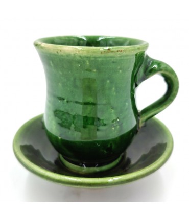 Kaffee- oder Teetasse + grüne Keramikuntertasse Tamegroute Artesania Vintage