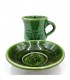 Taza café o té + Platito Cerámica Verde Tamegroute Artesania Vintage