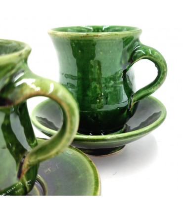 Taza café o té + Platito Cerámica Verde Tamegroute Artesania Vintage