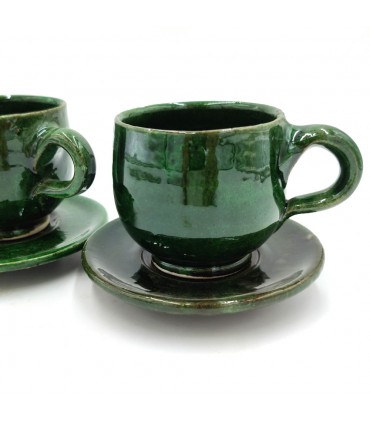 Tazza da caffè o tè ampia + piattino in ceramica verde Tamegroute Vintage Crafts