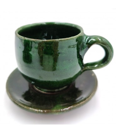 Tazza da caffè o tè ampia + piattino in ceramica verde Tamegroute Vintage Crafts