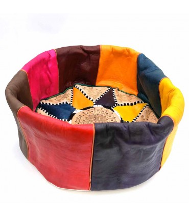 High Moroccan Arabic Leather Puff Cover 100% - Moroccan Handicraft - Alwanii Model