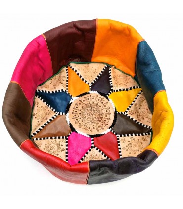 Hoher marokkanischer arabischer Leder-Puffbezug 100 % – marokkanisches Kunsthandwerk – Alwanii-Modell