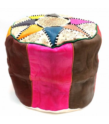 Haut Puff Cover Cuir Arabe Marocain 100% - Artisanat Marocain - Modèle Alwanii