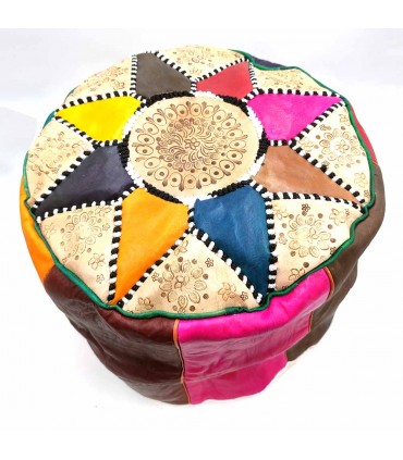 Funda Puff Alto Marroquí Árabe Cuero 100% - Artesanía Marroquí - Modelo Alwanii