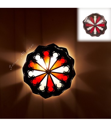 Lâmpada de teto Red Openwork Folha de Metal e Vidro Decoração Marroquina Estilo Andaluz Modelo Al'aqhuan