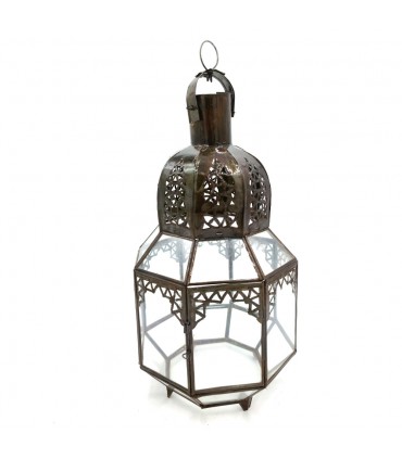 Farol Octogonal De Hierro Calado - Para Colgar o Posar-Blanco Mate  - 37 cm