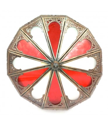 Lâmpada de teto Red Openwork Folha de Metal e Vidro Decoração Marroquina Estilo Andaluz Modelo Al'aqhuan