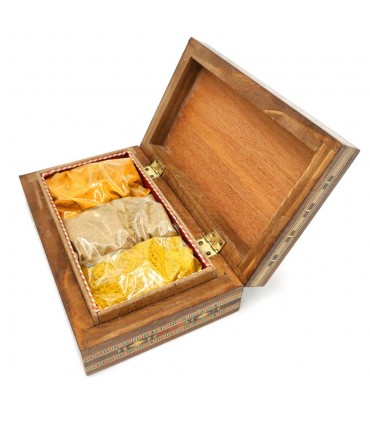 Juego Regalo Mezcla Especias Orientales Caja Madera con Taracea Artesanal Modelo Tawabil