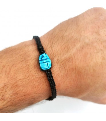 Macrame Bracelet with Blue Egyptian Scarab Ceramic Stone Egyptian Crafts