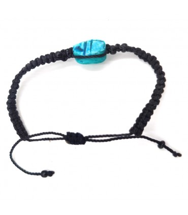 Pulsera de Macrame con Escarabajo Egipcio Azul de Piedra Cerámica Artesanía Egipcia