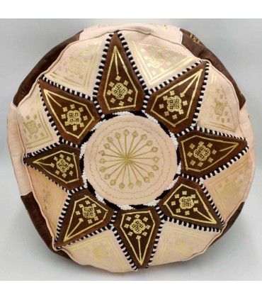 Puff Árabe Cuero 100% - Marrón Artesanía Marroquí - Modelo Laun Bunni