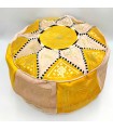 Pouf Arabe 100% Cuir - Jaune - Artisanat Marocain - Modèle Laun Safri