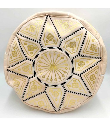 Pouf Arabe 100% Cuir - Couleur de Peau Naturelle Artisanat Marocain - Modèle Laun Abiadun