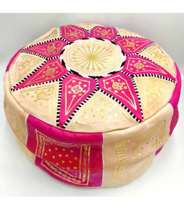 Arabian Puff 100% Leder - Rosa Farbe Marokkanisches Handwerk - Modell Laun Zahri