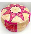 Puff Árabe Cuero 100% - Color Rosa Artesanía Marroquí - Modelo Laun Zahri