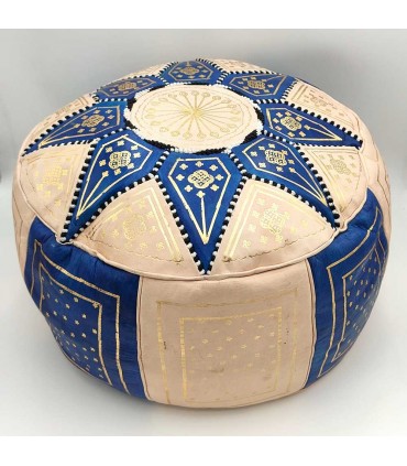 Arabian Puff 100% Leder - Marineblaue Farbe Marokkanisches Kunsthandwerk - Modell Laun Azrak Bahri