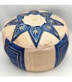 Pouf Arabe 100% Cuir - Couleur Bleu Marine Artisanat Marocain - Modèle Laun Azrak Bahri