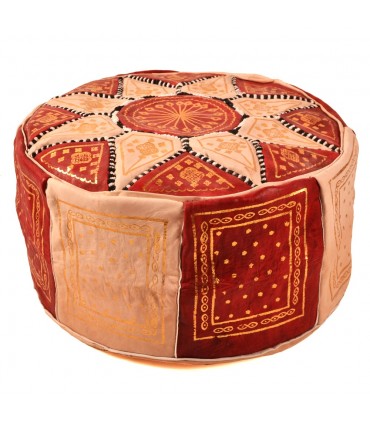 Pouf Arabe 100% Cuir - Couleur Grenat Artisanat Marocain - Modèle Laun Al'Aqiq